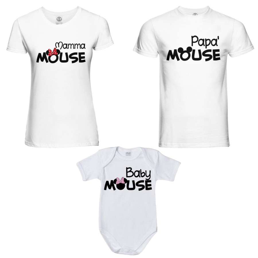 Tris t-shirt adulti e body neonato papà mouse mamma minnie mouse baby minnnie mouse Per la famiglia