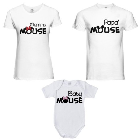 Tris t-shirt adulti e body neonato papà mouse mamma...