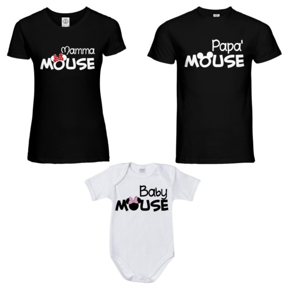 Tris t-shirt adulti e body neonato papà mouse mamma minnie mouse baby minnnie mouse Per la famiglia 2