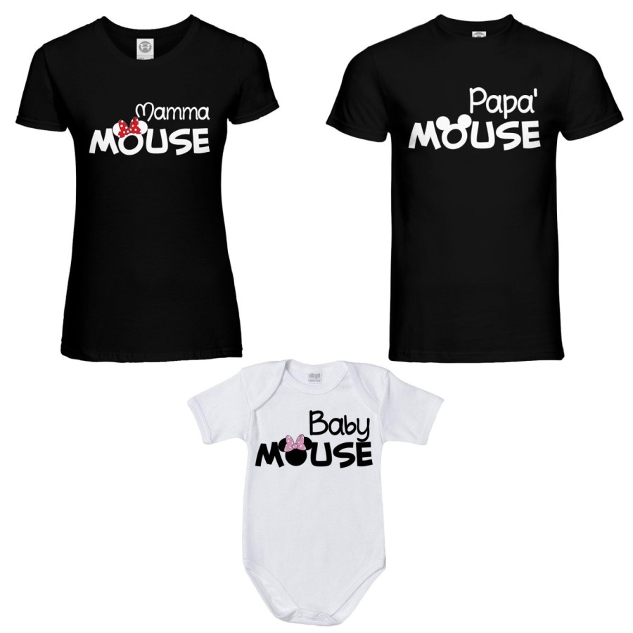 Tris t-shirt adulti e body neonato papà mouse mamma minnie mouse baby minnnie mouse Per la famiglia