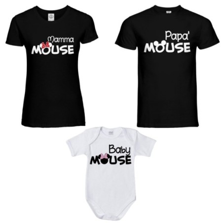 Tris t-shirt adulti e body neonato papà mouse mamma minnie mouse baby minnnie mouse Per la famiglia