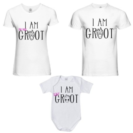 Tris t-shirt adulti e body neonato i am groot i am the...