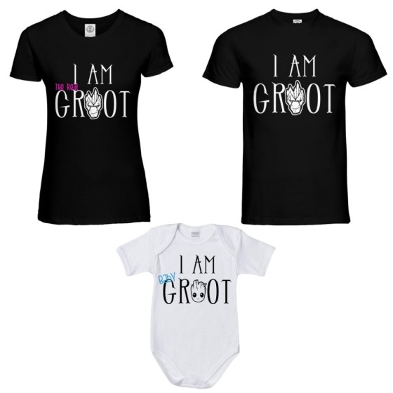 Tris t-shirt adulti e body neonato i am groot i am the real groot i am baby groot Per la famiglia 2