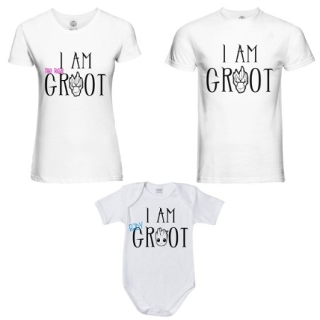 Tris t-shirt adulti e body neonato i am groot i am the real groot i am baby groot Per la famiglia
