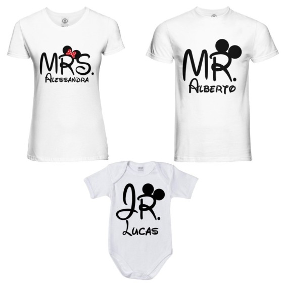 Tris t-shirt adulti e body neonato personalizzabile con nomi mr mrs e jr Per la famiglia 2