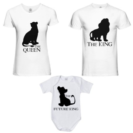 Tris t-shirt adulti e body neonato the king the queen the...