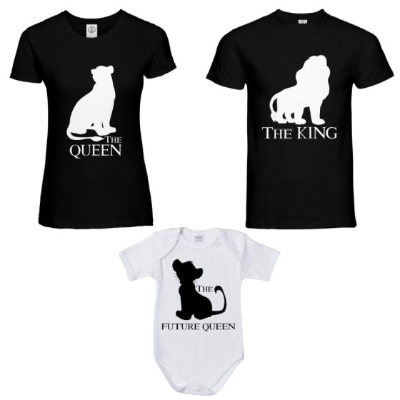 Tris t-shirt adulti e body neonato the king the queen the future king lion Per la famiglia 2