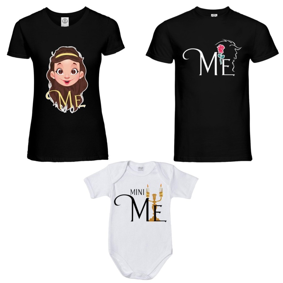 Tris t-shirt adulti e body neonato me la bestia me bella mini lumière Per la famiglia