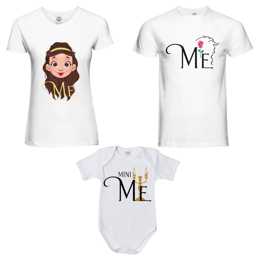 Tris t-shirt adulti e body neonato me la bestia me bella mini lumière Per la famiglia