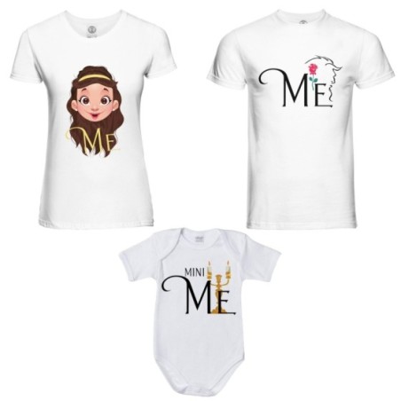 Tris t-shirt adulti e body neonato me la bestia me bella mini lumière Per la famiglia
