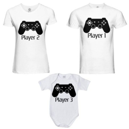 Tris t-shirt adulti e body neonato player one player two...