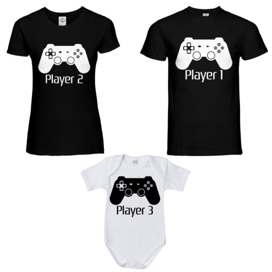 Tris t-shirt adulti e body neonato player one player two player three playstation Per la famiglia 2