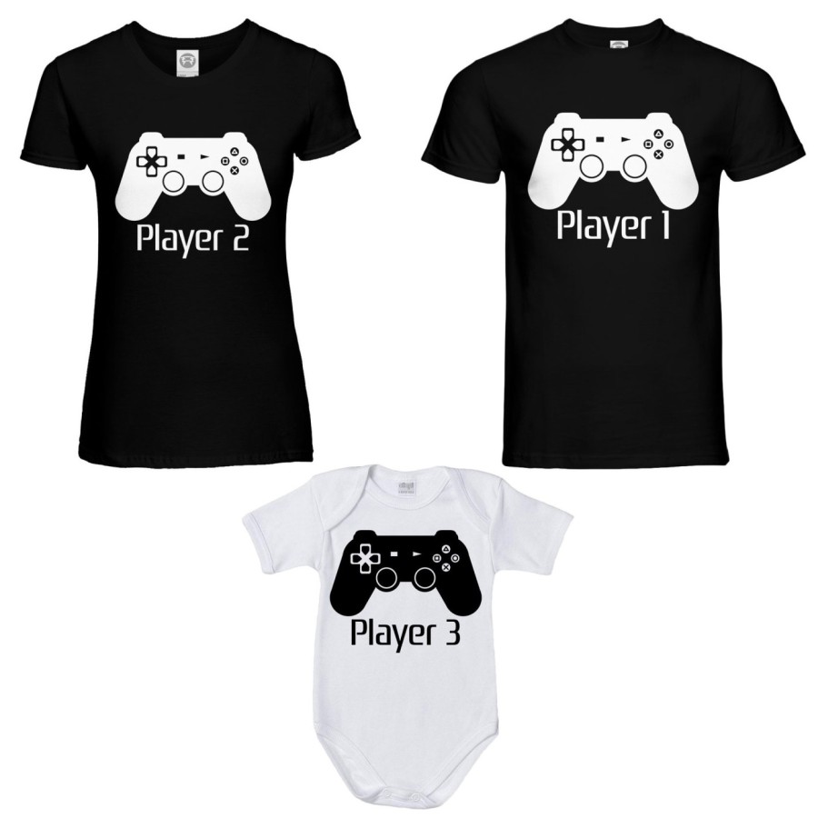 Tris t-shirt adulti e body neonato player one player two player three playstation Per la famiglia