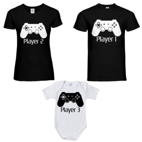 Tris t-shirt adulti e body neonato player one player two player three playstation Per la famiglia