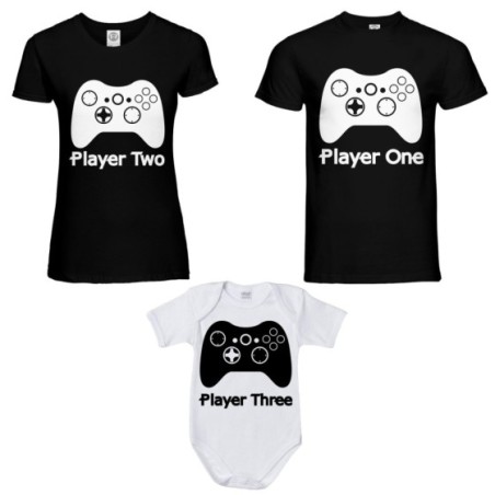 Tris t-shirt adulti e body neonato player one player two...