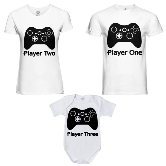 Tris t-shirt adulti e body neonato player one player two player three xbox Per la famiglia 2