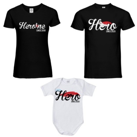 Tris t-shirt adulti body personalizzato con anno hero...