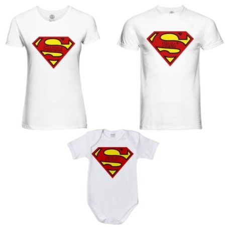 Tris t-shirt adulti e body neonato super papà super mamma...