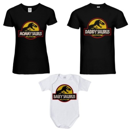 Tris t-shirt adulti e body neonato daddy saurus mommy...