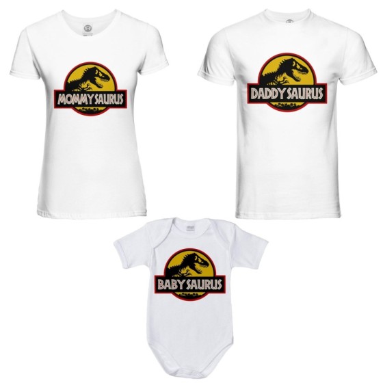 Tris t-shirt adulti e body neonato daddy saurus mommy saurus baby saurus jurassic Per la famiglia 2