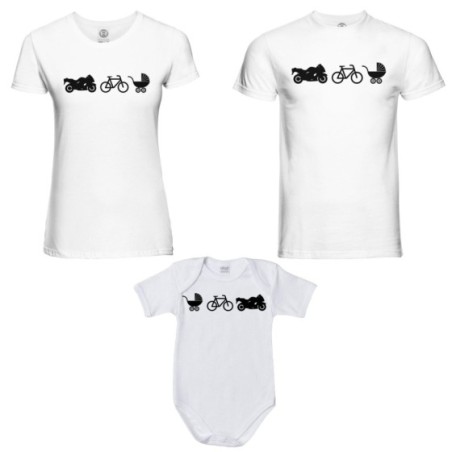 Tris t-shirt adulti e body neonato dalla moto al carrozzino Per la famiglia