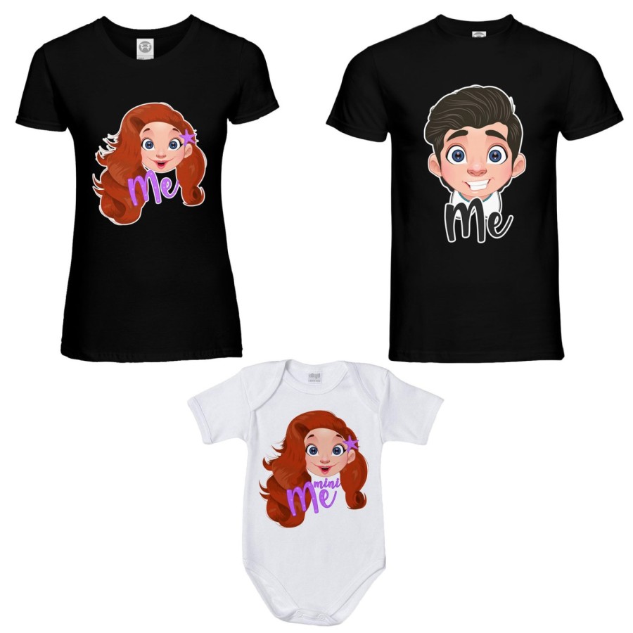 Tris t-shirt adulti e body neonato me erik me ariel mini ariel Per la famiglia