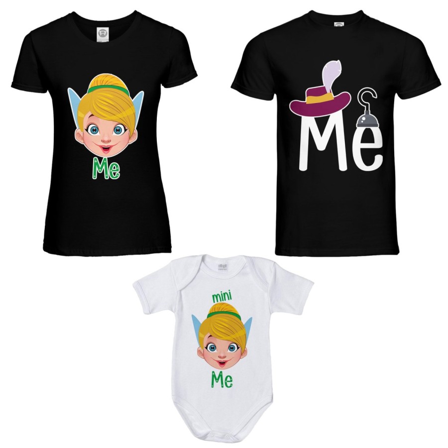 Tris t-shirt adulti e body neonato me capitano uncino me trilly mini trilly Per la famiglia