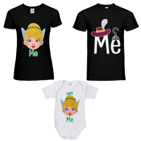 Tris t-shirt adulti e body neonato me capitano uncino me trilly mini trilly Per la famiglia