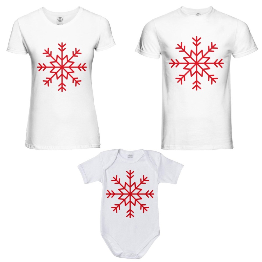 Tris t-shirt e body neonato per la famiglia personalizzabile con nome fiocco di neve Natale