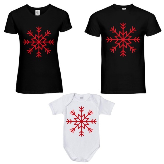 Tris t-shirt e body neonato per la famiglia personalizzabile con nome fiocco di neve Natale 2