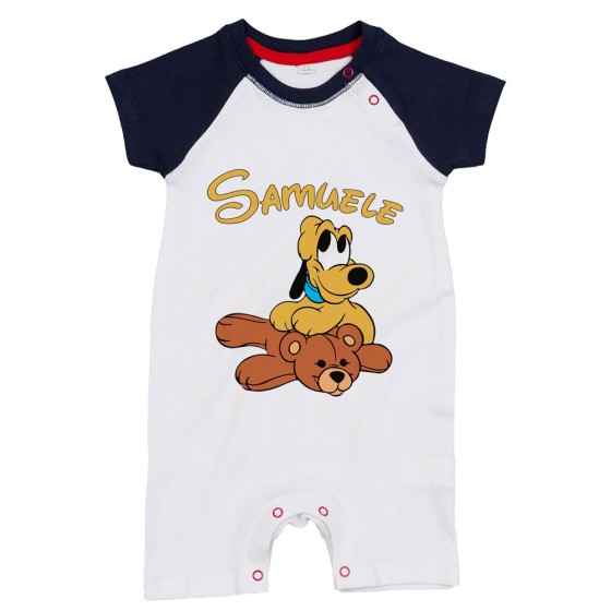 Pagliaccetto neonato personalizzato con nome pluto con orsetto Cartoon