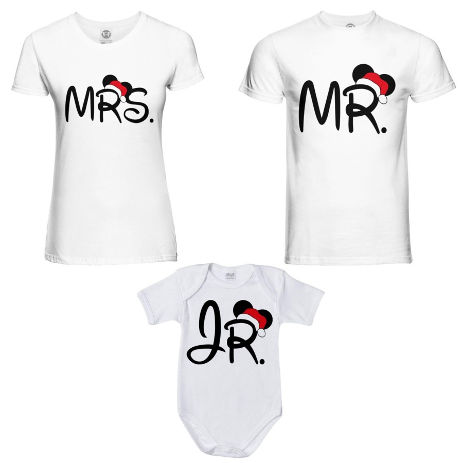 Tris t-shirt e body neonato per la famiglia personalizzabile con nome mr - mrs - jr Natale
