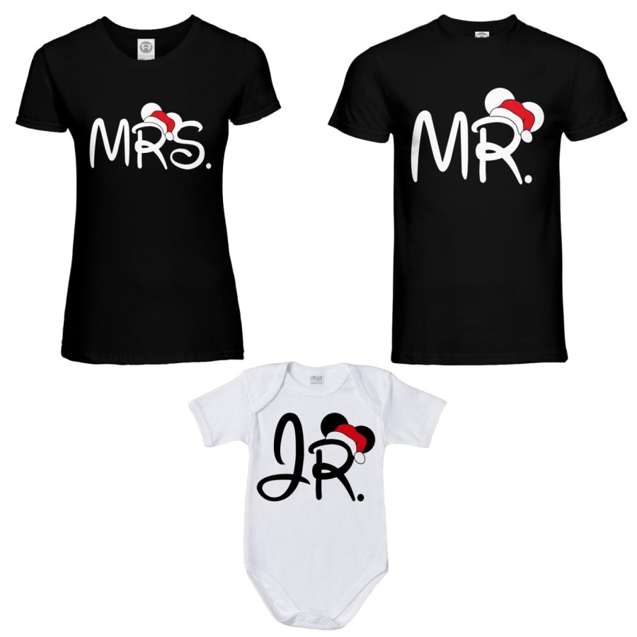Tris t-shirt e body neonato per la famiglia personalizzabile con nome mr - mrs - jr Natale