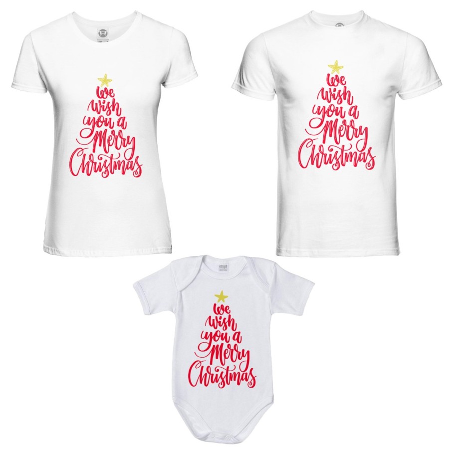 Tris t-shirt e body neonato per la famiglia we wish you a merry christmas Natale