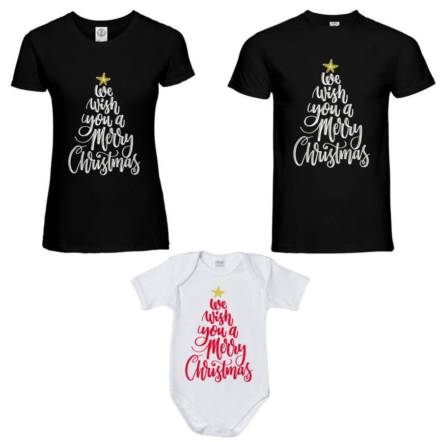 Tris t-shirt e body neonato per la famiglia we wish you a merry christmas Natale