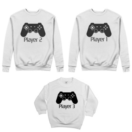Tris felpe adulti bambino player one player two player...
