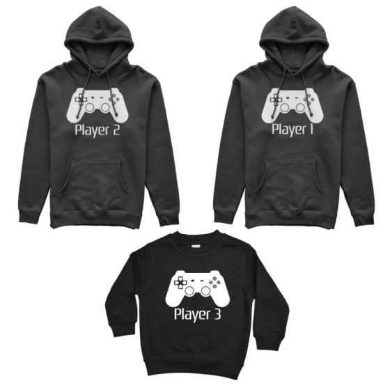 Tris felpe adulti bambino player one player two player three playstation Per la famiglia 2