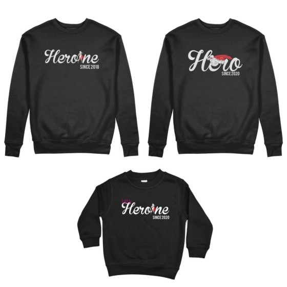 Tris felpe adulti bambino personalizzato con anno hero since heroine since little heroine since Per la famiglia 2