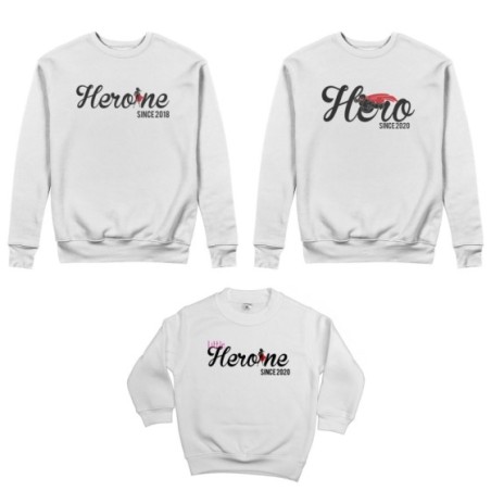Tris felpe adulti bambino personalizzato con anno hero since heroine since little heroine since Per la famiglia