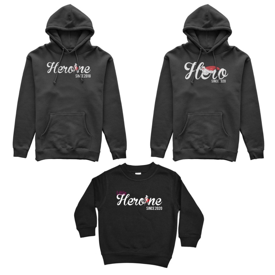 Tris felpe adulti bambino personalizzato con anno hero since heroine since little heroine since Per la famiglia