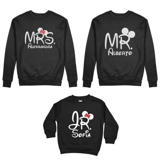 Tris felpe adulti bambino personalizzabile con nomi mr mrs e jr Per la famiglia