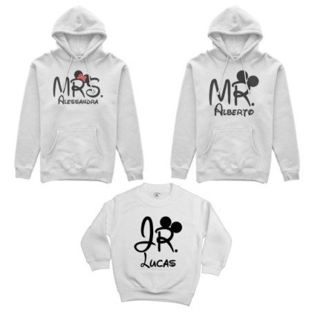Tris felpe adulti bambino personalizzabile con nomi mr mrs e jr Per la famiglia