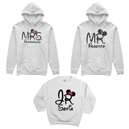 Tris felpe adulti bambino personalizzabile con nomi mr mrs e jr Per la famiglia