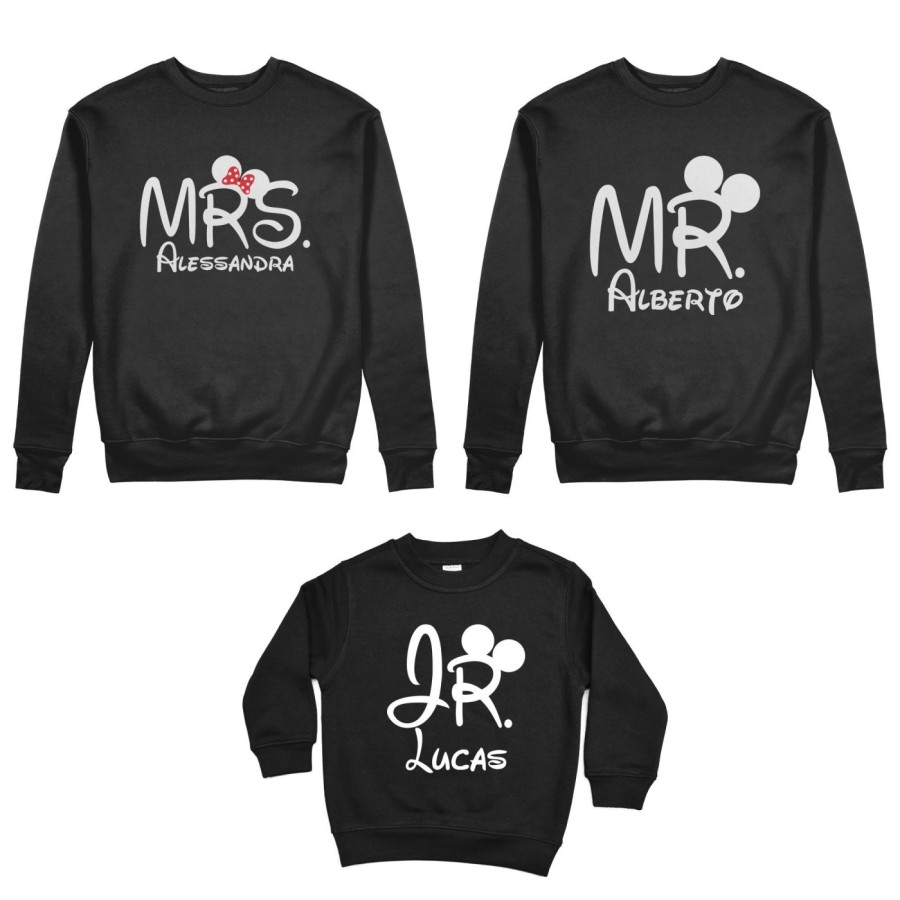 Tris felpe adulti bambino personalizzabile con nomi mr mrs e jr Per la famiglia