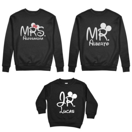 Tris felpe adulti bambino personalizzabile con nomi mr mrs e jr Per la famiglia