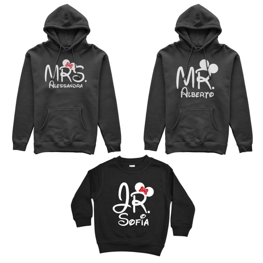 Tris felpe adulti bambino personalizzabile con nomi mr mrs e jr Per la famiglia