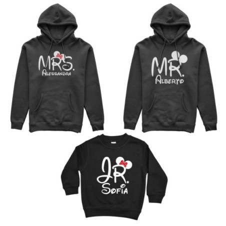 Tris felpe adulti bambino personalizzabile con nomi mr mrs e jr Per la famiglia