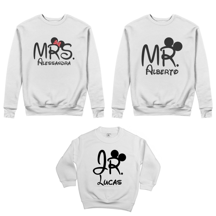 Tris felpe adulti bambino personalizzabile con nomi mr mrs e jr Per la famiglia