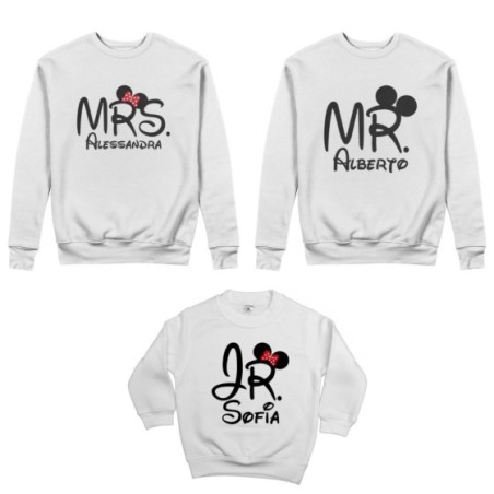 Tris felpe adulti bambino personalizzabile con nomi mr mrs e jr Per la famiglia