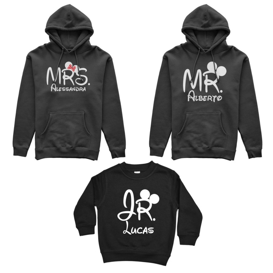 Tris felpe adulti bambino personalizzabile con nomi mr mrs e jr Per la famiglia